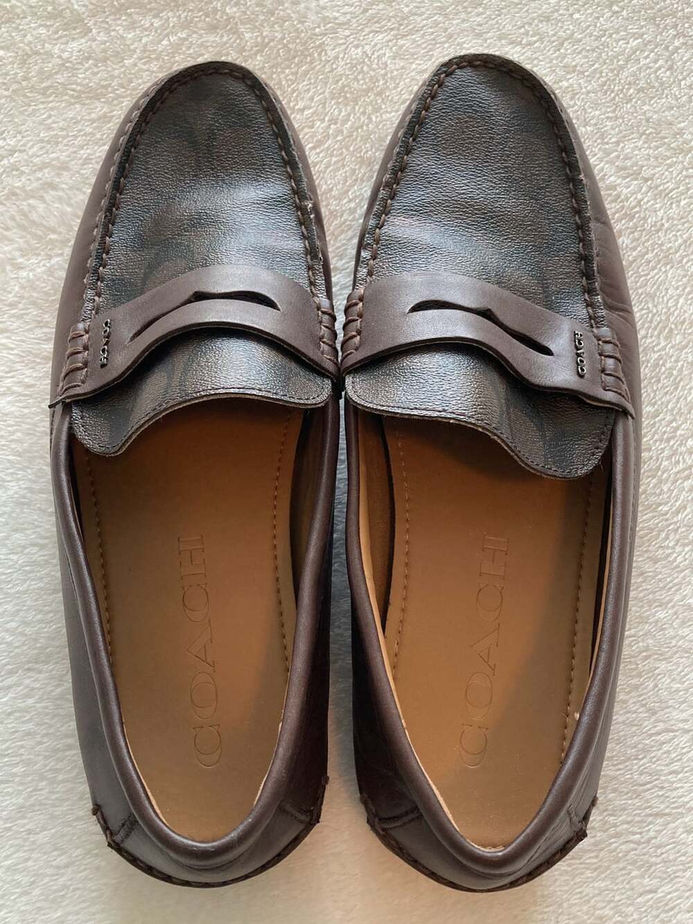 Coach Mott Driver Loafers Brown Signature PVC Leather Men’s Size 11D